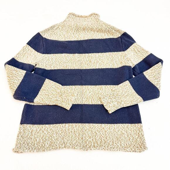 J. Crew Banded Woven Knitted Turtle Neck Top Beige Blue Size L - Picture 7 of 7